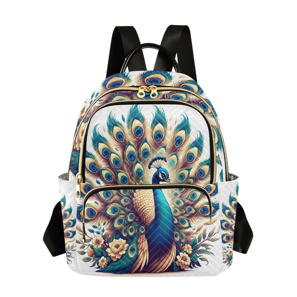 5944 A Beautiful Peacock Mini Backpack Purse Travel Bag Lightweight